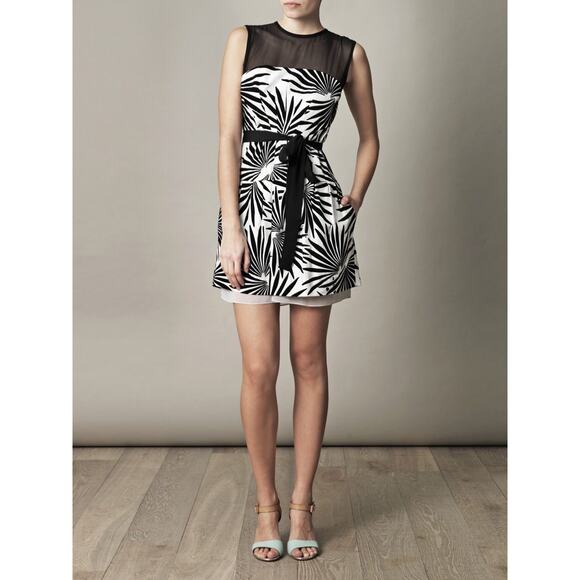Diane Von Furstenberg DVF Floral Mesh Yarra Habotai Black White Dress 0 XS $598 - Picture 2 of 8
